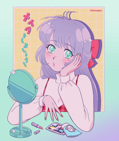 Cel Shading Bust Retro Style with Detailed Elements